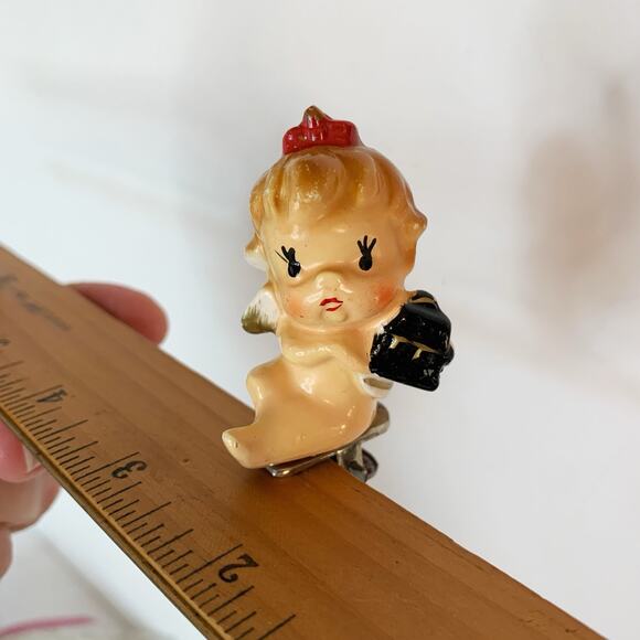 Vintage Cherub Angel Figurine Clip On Christmas Ornament Ceramic 1950's Baby - Picture 2 of 7